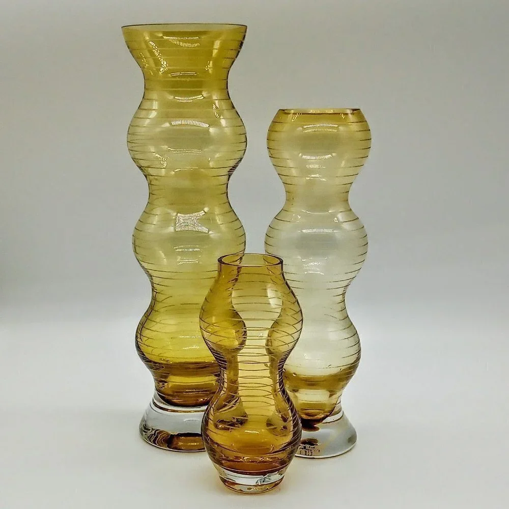 Studio Nova Amber Ribbon Bubble Glass Vase Collection NWT